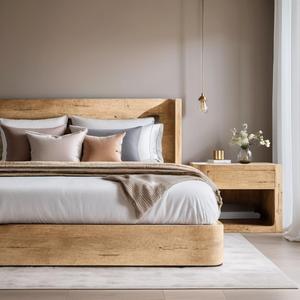 طقم أسِرّة بلوط صلب بحجم كينج وكويز بإطار للمنزل والفندق والفيلات بتصميم أنيق - Product Image 2