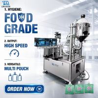 Máquina automática de llenado y sellado de doble boquilla PLC para bolsas preformadas con boquilla, para zumos, mermeladas, aceites, miel, equipo de envasado vertical para bolsas blandas