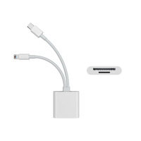 Lecteur de cartes portable double câble double fente Type C Lightning multifonctionnel pour cartes mémoire SD TF pour téléphone, ordinateur, appareil photo