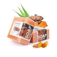 Savon Fait Main au Curcuma Papaye Miel Sel Marin et Rose pour Acné et Taches Brunes, Nettoyant Visage et Corps, Savon Blanchissant 100g