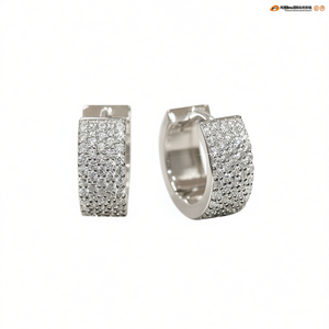 Orecchini a Cerchio E4713 in Oro Bianco con Micro Cristalli Incastonati, Stile Geometrico di Lusso per Uso Quotidiano Femminile - Product Image 1