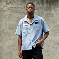 T-shirt personnalisé à manches courtes coupe ample avec broderie et imprimé, boutonné, rayé, style streetwear, crop top, chemise de travail pour homme