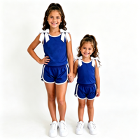 Tenue de cheerleaders pour filles, ensemble deux pièces respirant en fibre de bambou naturelle, haut sans manches personnalisable avec bretelles à nœuds et bordure contrastante