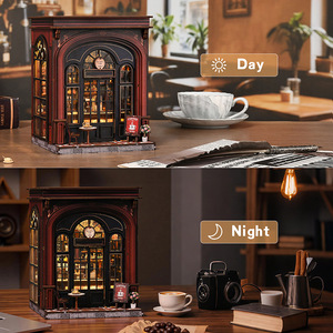 DIY 3D Coffee House Model Warm Light <b>Bookend</b> Handmade Assembly Toy For Adults Creative Gift Rectangle Shape Imported MDF - Product Image 2