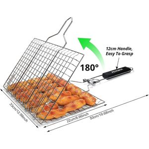 PENOBON Fish Grilling <b>Basket</b> Stainless Steel Foldable <b>Rectangular</b> BBQ Grill <b>Basket</b> for Vegetables Shrimp Cooking Barbecue - Product Image 3