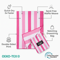 Serviette gaufrée en microfibre personnalisée 350-390 GSM, anti-sable, texturée, double face, impression couleur intégrale, avec sac à cordon assorti