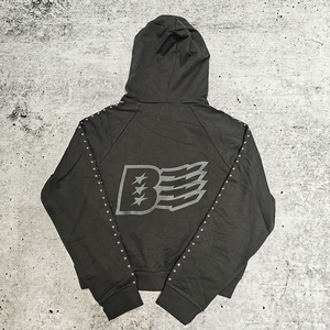 Ropa de calle personalizada de alta calidad de algodón Premium 420 Gsm peso pesado Boxy Fit Zip Up Bling Crystal Rhinestone Sudadera con capucha para hombres - Product Image 4