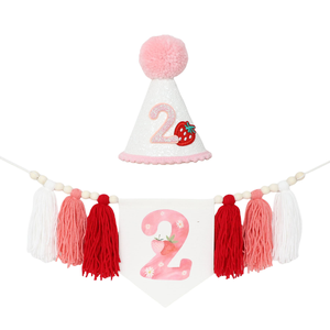 Strawberry Theme <strong>2</strong> <strong>Year</strong> <strong>Old</strong> Birthday High Chair Tassel Banner Hat Cake Topper Strawberry Birthday <strong>Party</strong> Decoration - Product Image 5