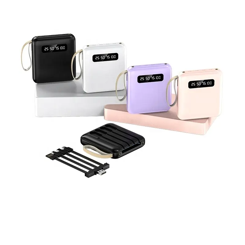 Oem Snel Opladen Powerbank Met Kabel Digitaal Power Display Mini Pawar Bank Batterij 10000 Mah 3 In 1 Power Bank Met Kabels