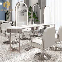 Ensemble complet de table miroir à cadre argenté de salon de qualité supérieure avec lumières LED