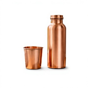 <b>Plain</b> Copper <b>Water</b> <b>Bottle</b> With Glass Ayurvedic Certified Leakproof High Insulated Copper <b>Bottle</b> Direct Drinking type For Adults - Product Image 1