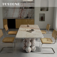 Table à manger rectangulaire en onyx arc-en-ciel naturel de qualité supérieure Tostone, surface en pierre finie à la main pour la décoration intérieure de villa