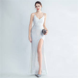 Ultima moda squisita con paillettes legate in vita con spacco laterale alto abito <span class=keywords><strong>da</strong></span> <span class=keywords><strong>sera</strong></span> Sexy - Product Image 2