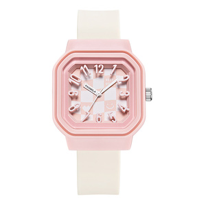 นาฬิกาเจลลี่แฟชั่นน่ารักหน้าปัดสี่เหลี่ยมอ่านง่ายกันน้ำนาฬิกาควอตซ์อะนาล็อกสำหรับผู้หญิงพร้อมสายซิลิโคนสีสันสดใส - Product Image 4