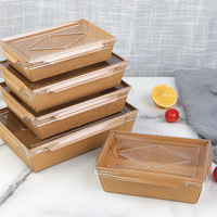 YBLPAK Ecologische Biologisch Afbreekbare Kraft Papieren Eetbakjes met Transparante Deksels, Magnetronbestendig voor Afhaalmaaltijden, Sushi, Salade, Lunch
