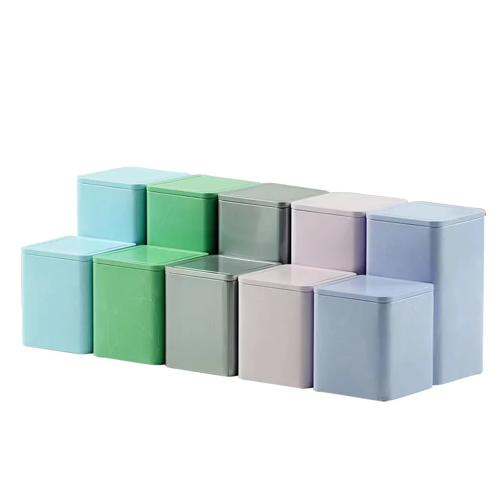 Recipiente de alimentos multicoloridos, caixa de estanho quadrada para chá 80x80*145mm