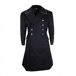 <b>Black</b> Double Breasted <b>Men</b> Trench Greatcoat Longline Formal <b>Overcoat</b> Shoulder Epaulier Outerwear - Product Image 1