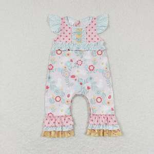 Disfraz de conejita de Pascua a juego para hermanas, mangas con volantes, estampados florales, ropa de verano para niñas pequeñas - Product Image 4