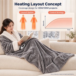 Heated Wearable <b>Blanket</b> Long Robe Sherpa Lined Gray White Flannel Soft <b>Warm</b> Electric Heating Cape Hanging Storage Modern Style - Product Image 5