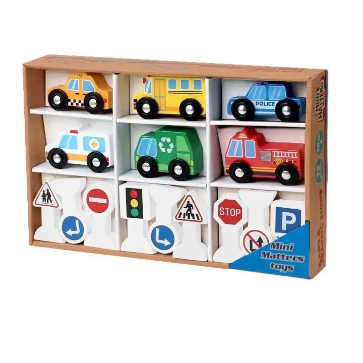 Nuevo conjunto cognitivo de señal de tráfico educativo temprano para niños de madera, combinación de coche de juguete, juguetes Montessori para niños y niñas