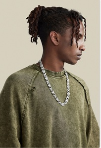 T-shirt Homme Oversize en Velours Côtelé Manches Raglan Col Rond Logo Avant Style Urbain Respirant 100% Coton Coupe Longue - Product Image 2