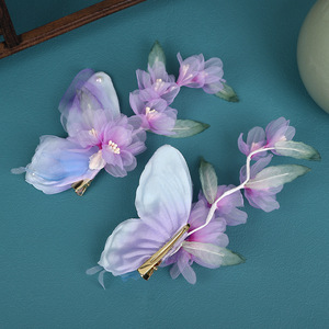 Nuevo diseño original, accesorio para el cabello Hanfu hecho a mano, pinza para el cabello con varilla suave y flor de gasa de mariposa morada, tocado Hanfu. - Product Image 3