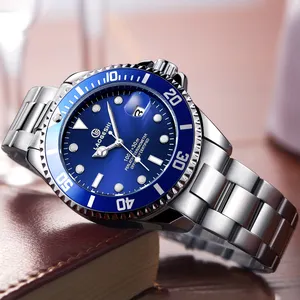 Jam tangan Diver otomatis, jam tangan mekanik, arloji otomatis, putar sendiri, biru, tombol putar, OEM, tangan bercahaya, pointer