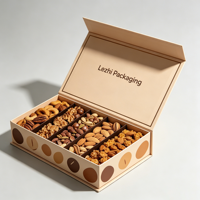 Boîte d'emballage en papier kraft rectangulaire haut de gamme, écologique, personnalisée, avec compartiments pour aliments, noix, biscuits, fermeture magnétique