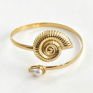 Ocean Beach Conch Metal Open <b>Arm</b> <b>Cuff</b> Inlaid Faux Pearl European American Unique Statement Women Vacation <b>Arm</b> Bracelet Jewelry - Product Image 3