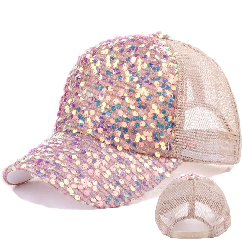 Topi Matahari Payet Berkilau Musim Panas Fashion Wanita Topi Jaring Pelindung Sinar Matahari Topi Bisbol Olahraga Luar Ruangan Bersirkulasi Udara
