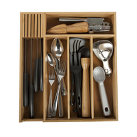 Organisateur de tiroir de cuisine en bambou à 5 compartiments pour couverts et ustensiles, plateau de rangement pour argenterie - Vente en gros