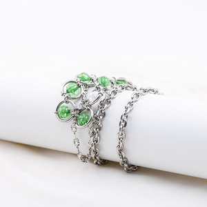 Japanese Korean Style Green Beaded Layered Necklace <b>Titanium</b> Steel Geometric Circle Design Unisex Trendy Fashion Jewelry - Product Image 3