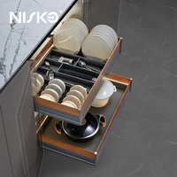 Nisko Cuisine Aluminium Bois Cuisine Rangement Avec Led LIGHT Unité D'angle Organisateur Panier Meubles