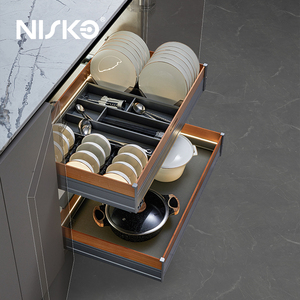 Nisko Kitchen Aluminum Wood Kitchen <strong>Storage</strong> With Led LIGHT <strong>Corner</strong> <strong>Unit</strong> Organizer Basket Furniture - Product Image 2