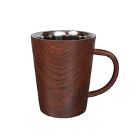 Gobelet isotherme 350 ml en acier inoxydable avec poignée, motif grain de bois, pour bureau, fêtes, expresso, eau, bière, thé, café, lait – Durable