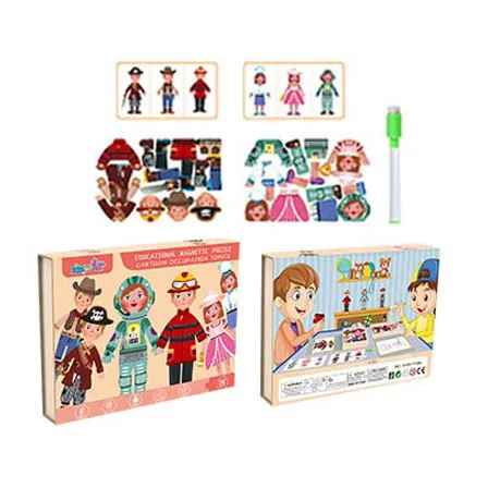 Child Preschool Intelligence Game Educational Magnetic Puzzle Career Theme Pretend Dress Up Professional Character Job Toys Kids
