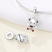 Pendentif breloque en alliage de cuivre plaqué argent, motif ours en peluche ange, tasse à café, cœur rose, pierre de zircon, style serpent européen, bijoux