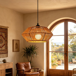 Vintage <b>Rustic</b> Hemp Rope Chandelier <b>Light</b> Eco-Friendly Natural Fiber Cylinder Pendant <b>Light</b> Woven Basket Hanging <b>Light</b> <b>Fixture</b> - Product Image 2