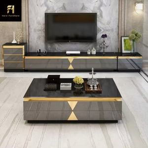 Luxury Metal <strong>Glass</strong> Wood Center <strong>Coffee</strong> <strong>Tables</strong> With Drawer Modern Extendable Storable Wall TV Stand Cabinet Unit Set - Product Image 1