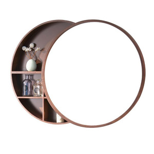 Push Pull Bathroom <strong>Mirror</strong> Cabinet <strong>with</strong> <strong>Lights</strong> Solid Wood Frame Smart Anti Fog Storage Wall Decor Hanging <strong>Round</strong> Closets <strong>Mirror</strong> - Product Image 3