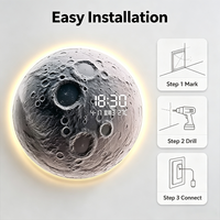 Horloge murale en forme de lune avec lumières LED et affichage numérique - Fonction d'affichage de l'heure/du jour/de la température, adaptée au salon