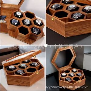 Boîte de présentation créative en bois pour montres pour hommes, boîte de rangement pour montres en bois massif pour la maison, boîte de rangement en bois à couvercle rabattable en nid d'abeille - Product Image 3