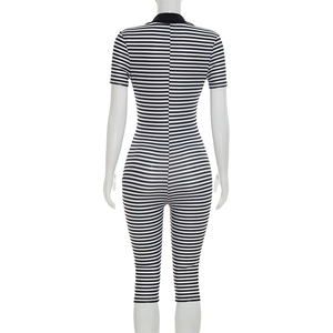 Jumpsuits moulants Jiubaju tendance à rayures et patchwork pour femme, décolleté en V profond, boutonnés, collection été 2026, style streetwear, pour soirées et clubs - Product Image 6