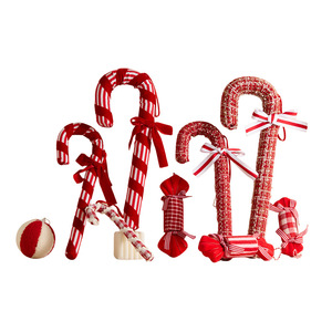 Boules de Noël en mousse imprimées en sérigraphie à rayures rouge et blanches motif canne à sucre et à carreaux, pendentifs montgolfières et décorations d'arbre - Product Image 5