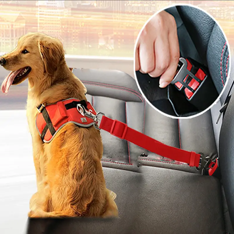 Cinturón de seguridad de nailon para coche, arnés de correa ajustable para perros, 12 colores, venta al por mayor