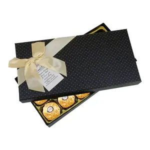 실크 활 장식 검은 색 뚜껑과 기본 초콜릿 포장 종이 상자와 사용자 정의 골판지 종이 초콜릿 상자 인쇄