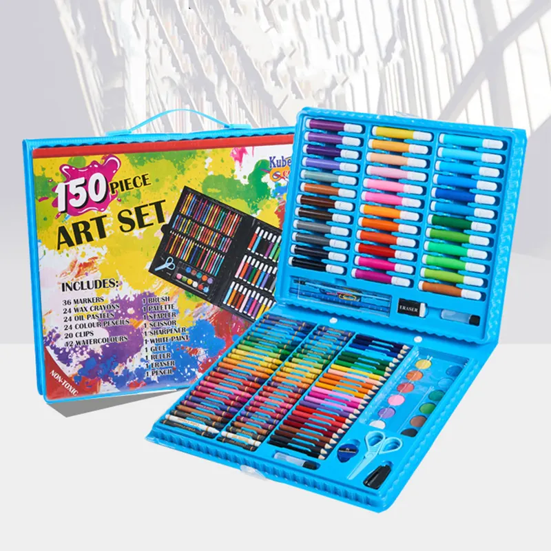 Promocional 150 PCS pintura arte conjunto caja de regalo de Navidad pintura agua color rotulador papelería conjunto escuela arte suministros