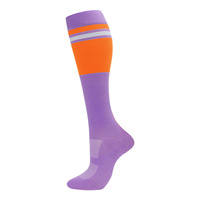 Chaussettes de compression unisexes pour le sport, en nylon rayé à tube haut, absorbant la transpiration, élastiques, à aiguille simple