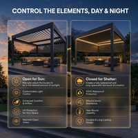 Aluminium Bioclimatische Pergola Moderne Waterdichte Tuinpergola met Afstandsbediening en Lamellen Dak voor Achtertuin Terras