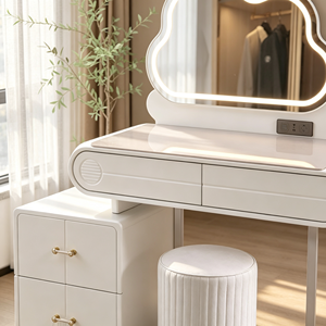 Modern Makeup <b>Vanity</b> With Lighted Cloud <b>Mirror</b> Storage Drawers Bedroom <b>Dressing</b> <b>Table</b> With Stool - Product Image 2